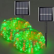 Luzes solares de corda QITONG vermelhas/verdes 10 m 100 LED, pacote com 2