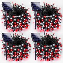 Luzes solares de Natal EXF 400LED 132 pés, pacote com 4 unidades, vermelho/branco