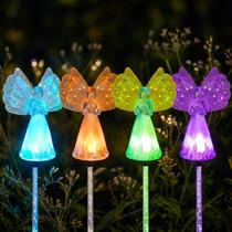 Luzes solares decorativas para jardim, kit com 4 luzes solares de anjo, LED solar para área externa com mudança de cor, à prova dágua IP67, luzes de estaca solares para decoração de cemitério, túmulo, jardim, pátio, quintal e gramado Luzes solares decorativas para jardim, kit com 4 luzes solares de anjo, LED solar para área externa com mudança de cor, à prova dágua IP67, luzes de estaca solares para decoração de cemitério, túmulo, jardim, pátio, quintal e gramado