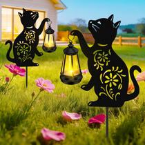 Luzes solares para jardim ZFNN estátua de gato em metal impermeável, 2 unidades Luzes solares para jardim ZFNN estátua de gato em metal impermeável, 2 unidades