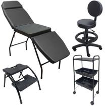 Maca 3 posições, Mocho, Escada e Carrinho Auxiliar Kit Estúdio de Estética Tatugem Massagem Maquiagem Maca 3 posições, Mocho, Escada e Carrinho Auxiliar Kit Estúdio de Estética Tatugem Massagem Maquiagem