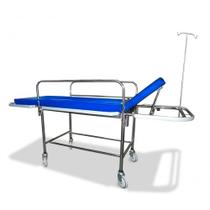 Maca Carro Padiola Hospitalar Inox Azul Royal Com Rodízios e Suporte de Soro