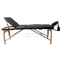 Maca Dobrável Madeira 250kg 3 Seções Portátil Preto - Gold - Modelo Junior Maca Dobrável Madeira 250kg 3 Seções Portátil Preto - Gold - Modelo Junior