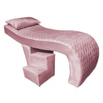 Maca Estética Ergonômica Matelassê 0,60m Isabella com Escada Veludo Rosa Bebê - Pallazio