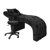 Maca Estética Para Extensão De Cílios Charme + Mocho Tapeçado Veludo Preto