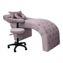 Maca Estética Para Extensão De Cílios Charme + Mocho Tapeçado Veludo Rosê Envelhecido