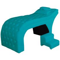 Maca Estofada Capitonê + Escada Belo Tok - Suede Azul Turquesa 80cm
