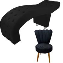 Maca Para Estética Luxo com Cadeira Pétala Veludo Preto