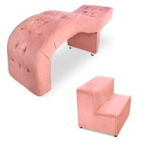 Maca para Estética Luxo Veludo Rosa Capitone Estofados com Escadinha Boutique BK