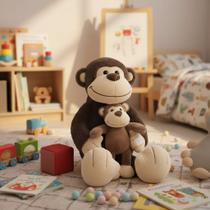 Macaca Pelúcia Com Filhote 48 Cm Super Macia E Certificada