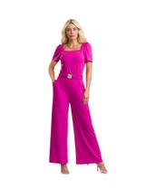 Macacão 2268 Social C/Cinto Pantalona Feminino Malha Premium Luxo alfaiataria
