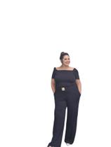 Macacão 2268 Social C/Cinto Pantalona Feminino Malha Premium Luxo alfaiataria