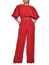 Macacão acelyn Elegant Plus Size Wide Leg vermelho para mulheres Macacão acelyn Elegant Plus Size Wide Leg vermelho para mulheres