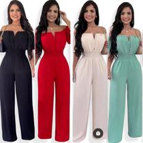 Macacão Acinturado Pantalona Longo Ciganinha Tendência Brinde Incluso Varias Cores