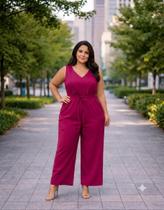 Macacão Alfaiataria Longo Feminino Elegante Pantalona Muzza - PINK - G2