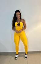 Macacão Amarelo Jacquard com detalhe Preto e com Zero Transparência Macacão Amarelo Jacquard com detalhe Preto e com Zero Transparência