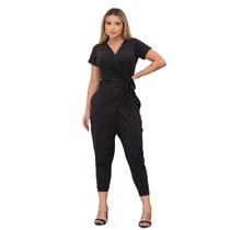 Macacao Amarrar Saruel Feminino Macaquinho Transpassado Laco Viscolycra Calca Com Bolso Roupa