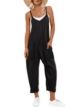 Macacão ANRABESS Casual de Verão Sem Mangas Preto G Macacão ANRABESS Casual de Verão Sem Mangas Preto G