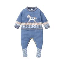 Macacão Azul De Manga Longa Para Bebês, Macacões Para Meninos Recém-Nascidos, Roupas De Tricô Para