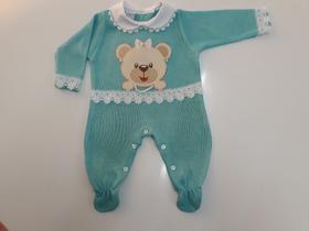 Macacão Azul Tricot Ursa Colar