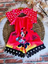 Macacão Baby Baby Menina Infantil Temático Minnie Vermelho + Laço de Cabelo