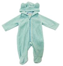 Macacão Bebê Azul Capuz Ursinho com Orelhinhas 3D em Sherpa