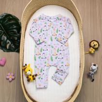 Macacão Bebê Cotton com Zíper Antialérgico Toque Suave e Aconchegante Safari Rosa
