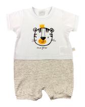Macacão Bebê Cotton e Malha Listrada Fleece Tigre - Mescla