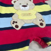 Macacão Bebê Curto Ursinho Listrado Menino Roupa Infantil Macacão Bebê Curto Ursinho Listrado Menino Roupa Infantil