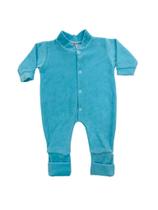 Macacão Bebê em Plush Liso Vira-Pé Azul