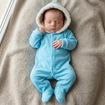 Macacão Bebê Fofo Plush com Capuz Peluciado Roupa Inverno Quentinha RN