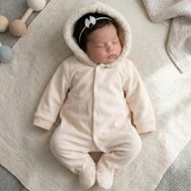 Macacão Bebê Fofo Plush com Capuz Peluciado Roupa Inverno Quentinha RN Presente Bebê