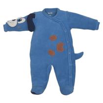 Macacão Bebê Longo Divertido Azul Fleece Cachorro Martim Upi Uli