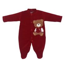 Macacão Bebê Longo Plush Vermelho Urso Colegial Bordado Upi Uli Tamanho:P (1-3 meses) Macacão Bebê Longo Plush Vermelho Urso Colegial Bordado Upi Uli Tamanho:P (1-3 meses)