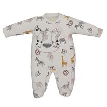 Macacão Bebê Longo Suedine Safari Tigre Bordado Neutro Unissex Pró-Baby Macacão Bebê Longo Suedine Safari Tigre Bordado Neutro Unissex Pró-Baby