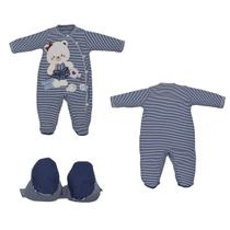 Macacão Bebê Malha Marbella Azul Marinho Urso Alto Relevo Macacão Bebê Malha Marbella Azul Marinho Urso Alto Relevo