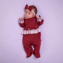 Macacão Bebê Malha Suedine Renda Para Momentos Especiais Delicado Macacão Bebê Malha Suedine Renda Para Momentos Especiais Delicado