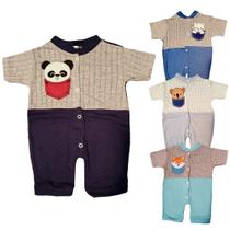 Macacão Bebê Manga Curta Bordado Bichinho Recém Nascido