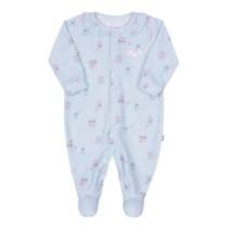 Macacão Bebê Manga Longa Flecê Apeluciado Quentinho Azul