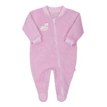 Macacão Bebê Manga Longa Flecê Apeluciado Quentinho Rosa