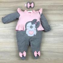 Macacão bebê menina bordado pinguim macio e confortável Macacão bebê menina bordado pinguim macio e confortável