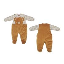 Macacão Bebê Menina Canelado Plush Suedine Mostarda Ursa