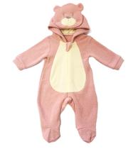 Macacão Bebê Menina Capuz Interativo de Ursinho Fantasia