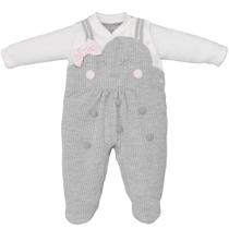 Macacão Bebê Menina Cinza Suedine Moletom Bruna Lacinho Macacão Bebê Menina Cinza Suedine Moletom Bruna Lacinho