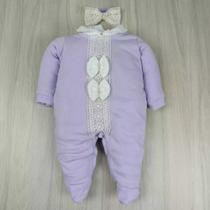 Macacão bebê menina com renda e pérola delicado Laura confortável