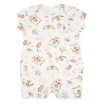 Macacão Bebê Menina Curto Bege Ursinhos Laço - Hug Macacão Bebê Menina Curto Bege Ursinhos Laço - Hug