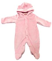 Macacão Bebê Menina de Pelúcia Capuz com Orelhinhas 3D Rosa