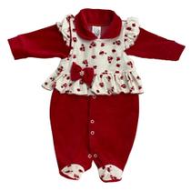 Macacao bebe menina florido com laço