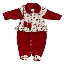 Macacao bebe menina florido com laço