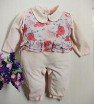 Macacão Bebe Menina Inverno Plush Babado Bordado Luxo 095